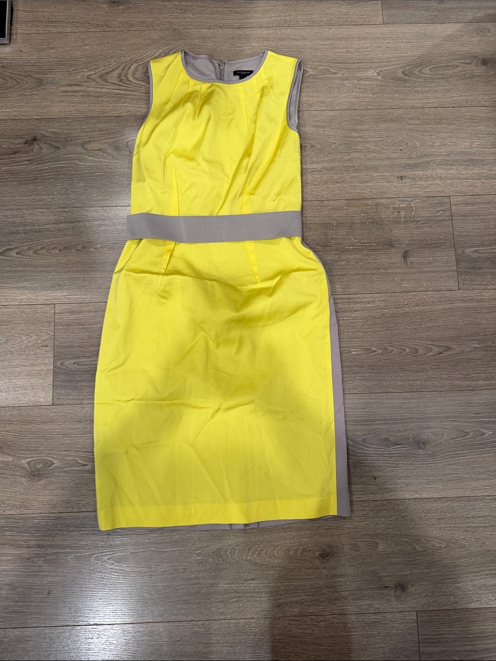 Ann Taylor Yellow Sheath Dress with Gray Trim